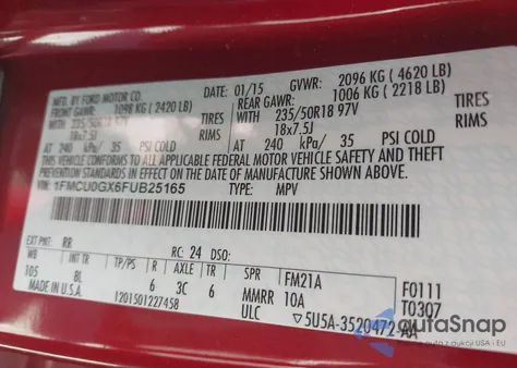 2015 Ford Escape Se from USA, damaged, VIN 1FMCU0GX6FUB25165